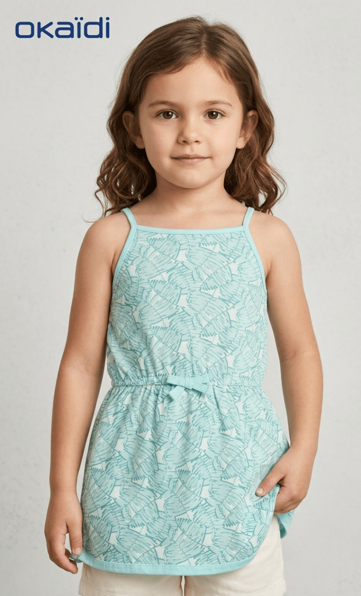 OKAIDI MINT GREEN FROCK LEAFS PRINT (BG-000774) - frock