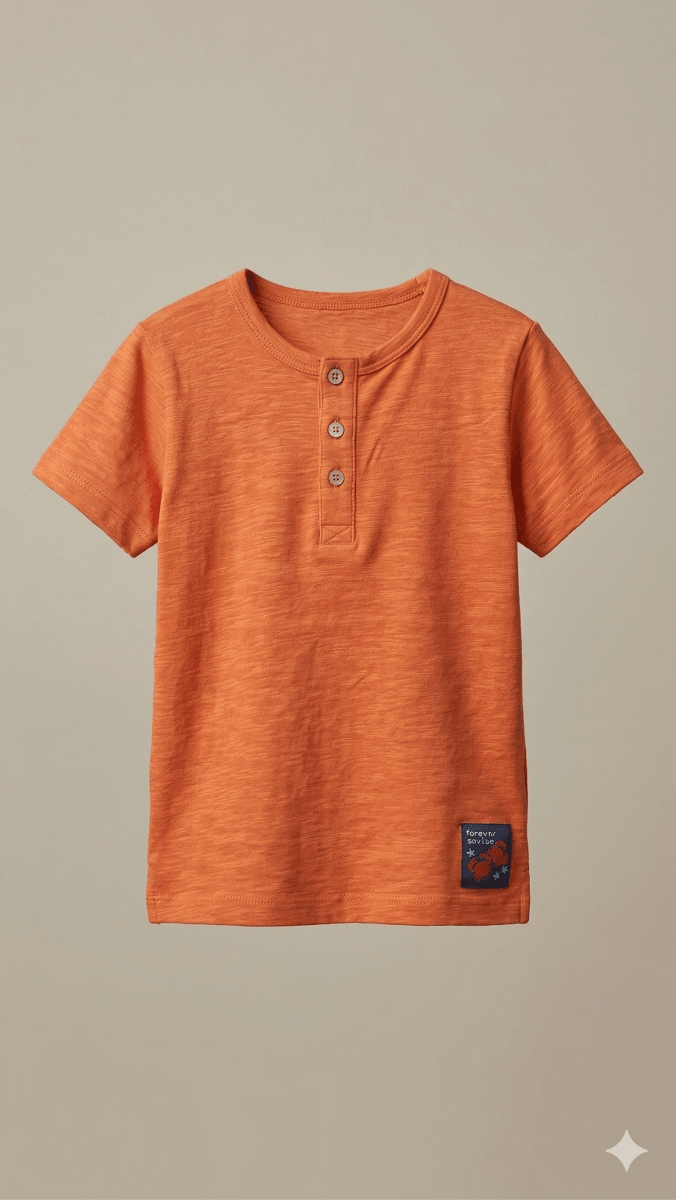 orange with 3 buttons round neck BG-000463 - boy tshirt