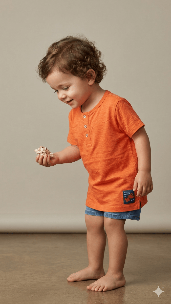 orange with 3 buttons round neck BG-000463 - boy tshirt