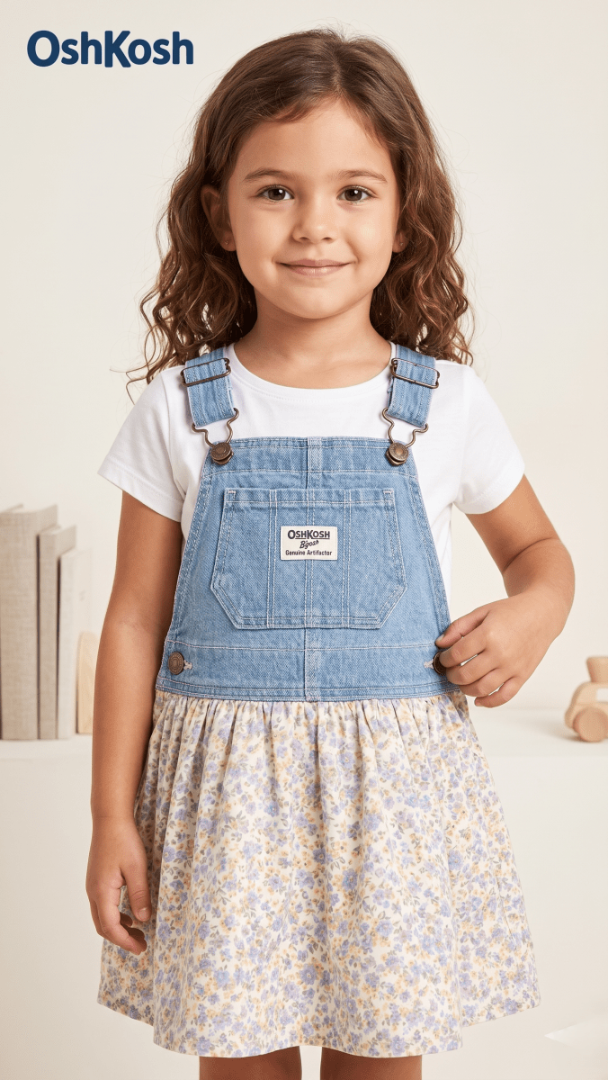 OshKosh B'gosh Denim & Lavender Floral Dungaree Dress (BG-000575)