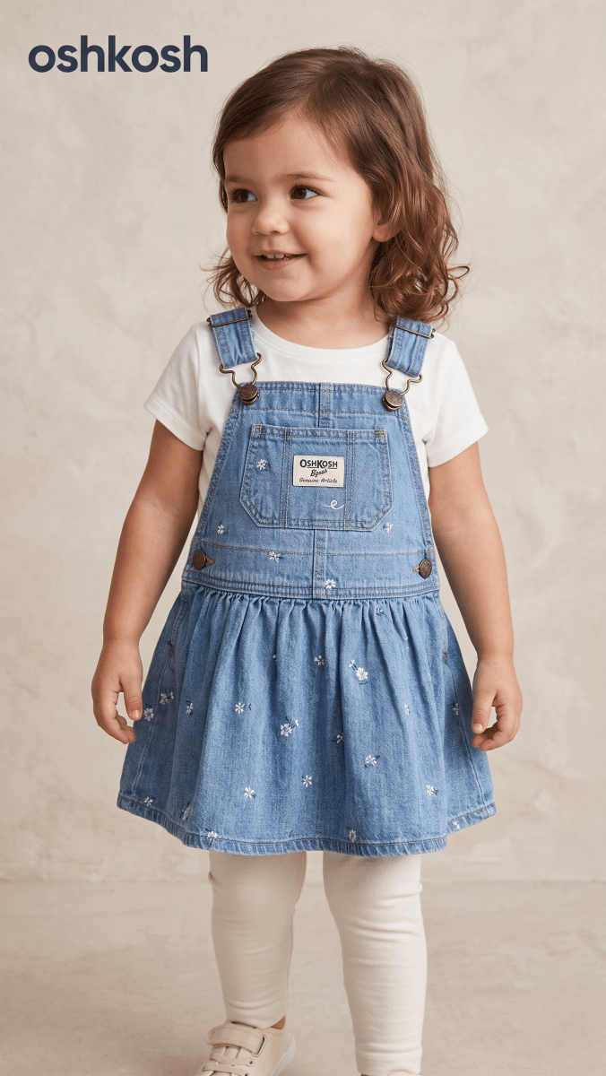 OshKosh Denim Dungaree Dress Daisy Print (BG-000577) - frock