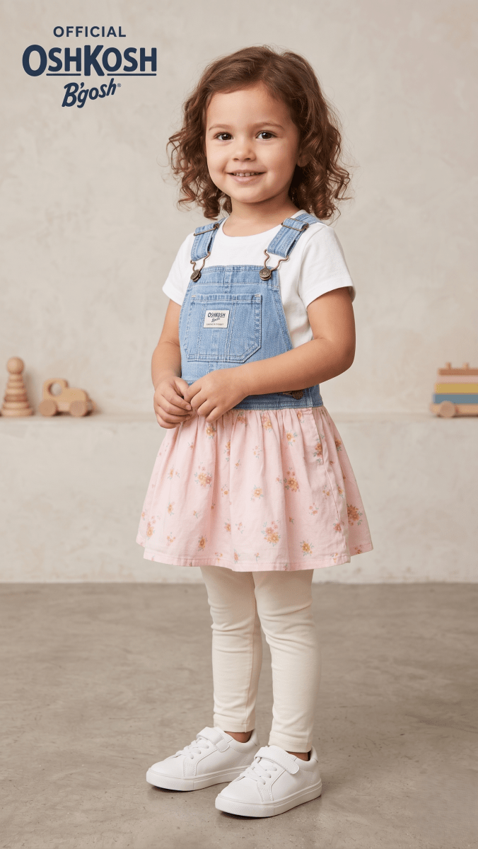 OshKosh Denim & Pink Floral Dungaree Dress (BG-000574) - frock