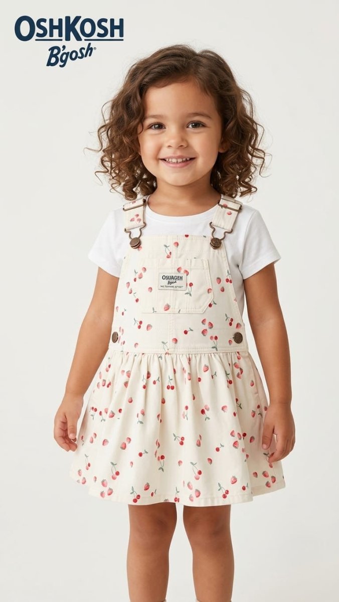 OshKosh Girls' Strawberry and Cherry Print Overall Pinafore Dress - Cream (BG-000871) - frock