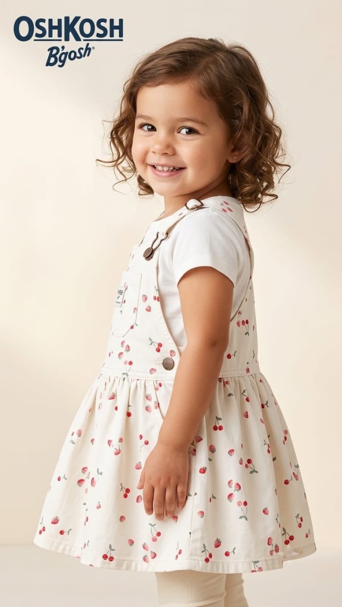 OshKosh Girls' Strawberry and Cherry Print Overall Pinafore Dress - Cream (BG-000871) - frock