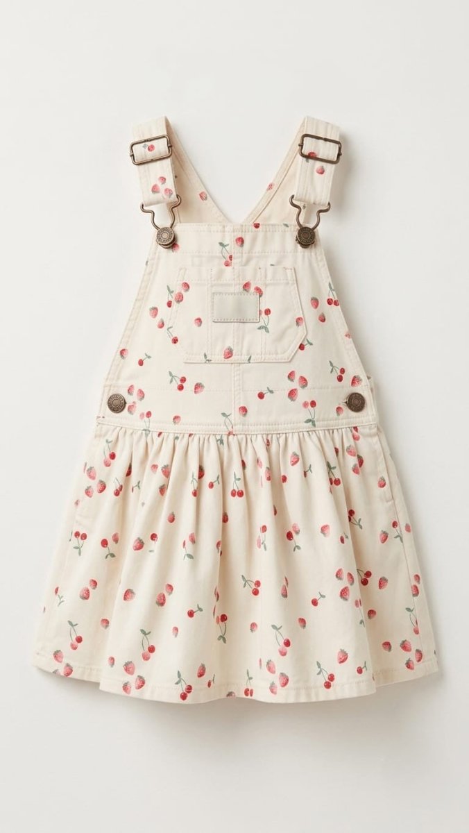 OshKosh Girls' Strawberry and Cherry Print Overall Pinafore Dress - Cream (BG-000871) - frock