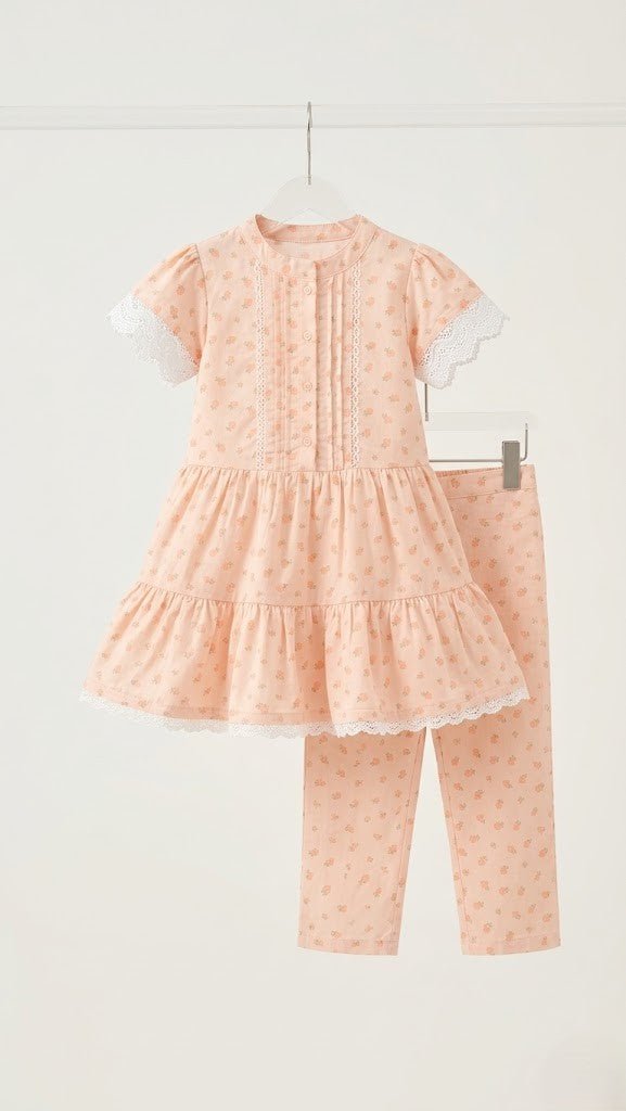 Peachy Pastel Blossom – Lace Detailed Elegant 2-Piece (BG-000696) - 2 piece suit