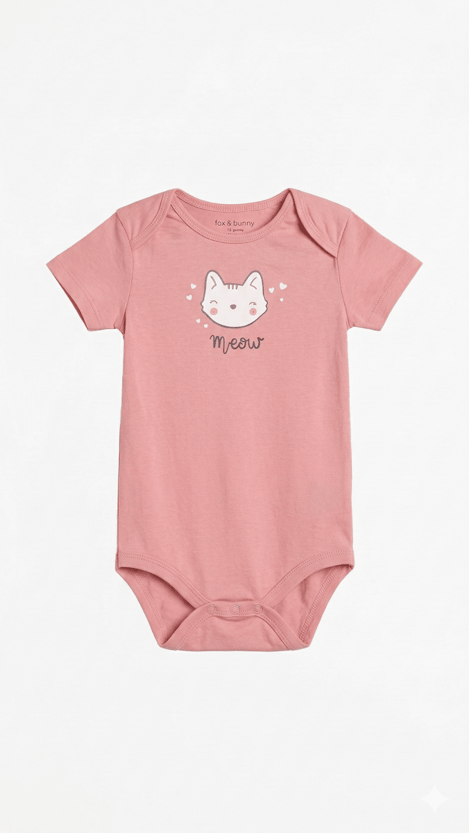 Pink Cat Face Printed Bodysuit (BG-000416) - Bodysuit