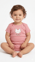 Pink Cat Face Printed Bodysuit (BG-000416) - Bodysuit