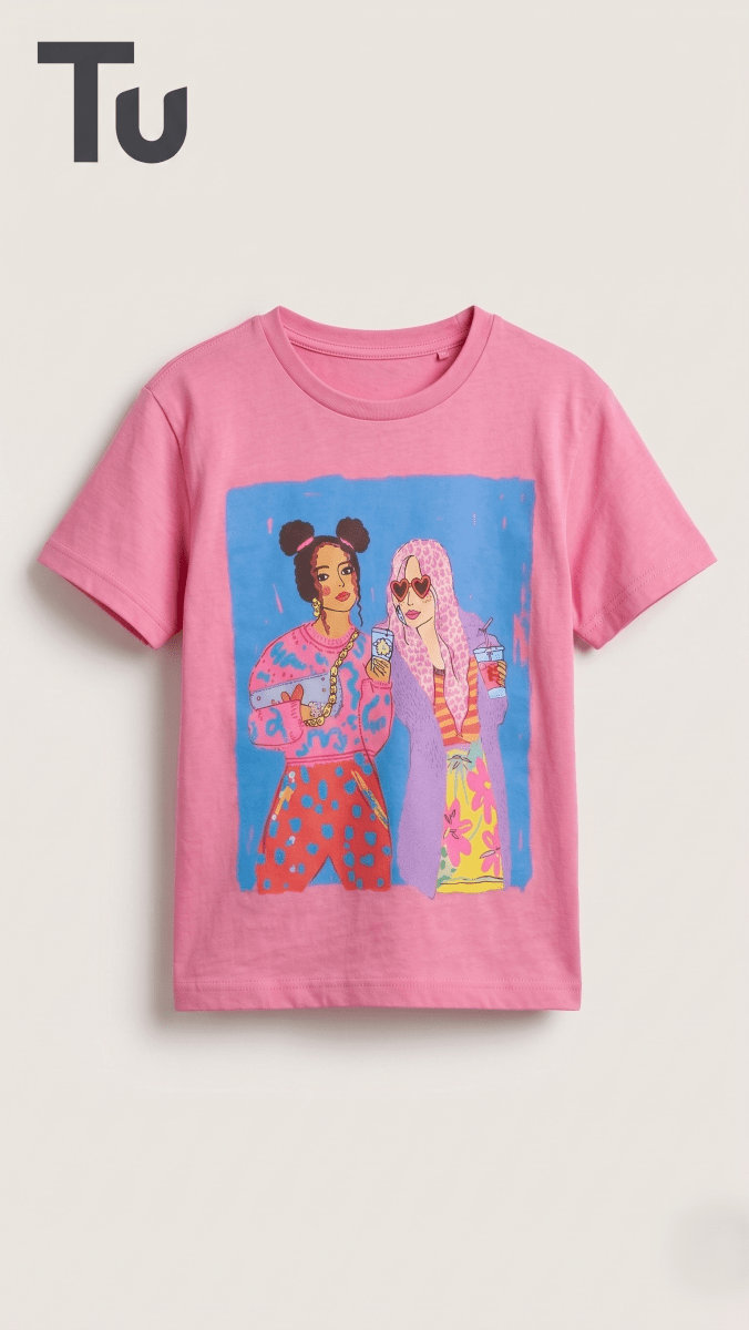 Pink Girls' Graphic Blouse-Trendy Friends Print (BG-000624)