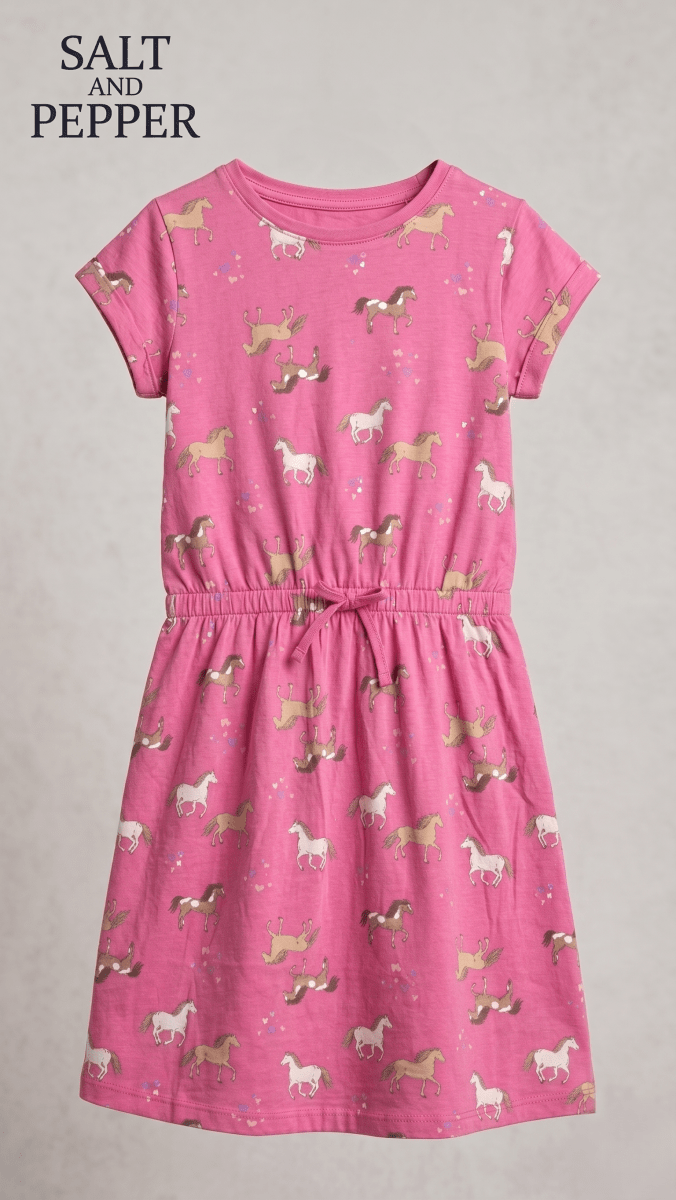 Pink Horse Print Drawstring Waist Frock (BG-000646) - frock