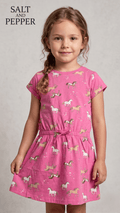 Pink Horse Print Drawstring Waist Frock (BG-000646) - frock
