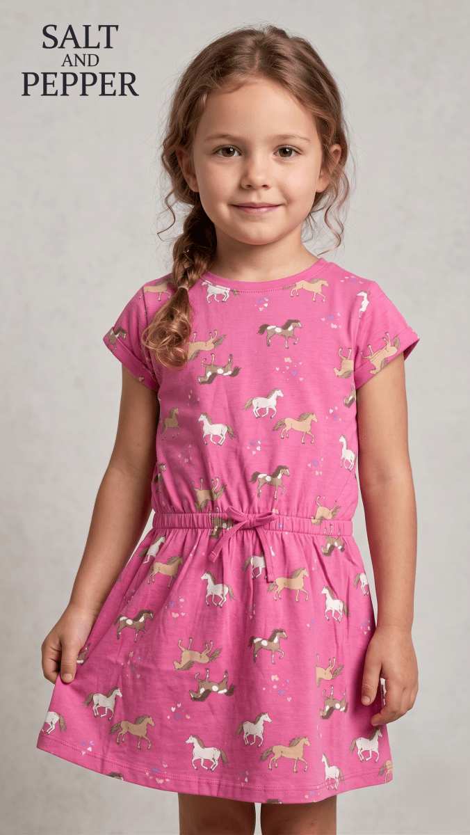 Pink Horse Print Drawstring Waist Frock (BG-000646) - frock