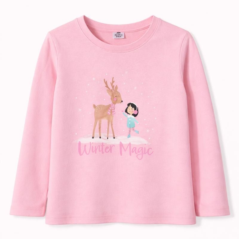 Pink Long Sleeve Shirt with Girl & Winter Magic Text (BG-000159)