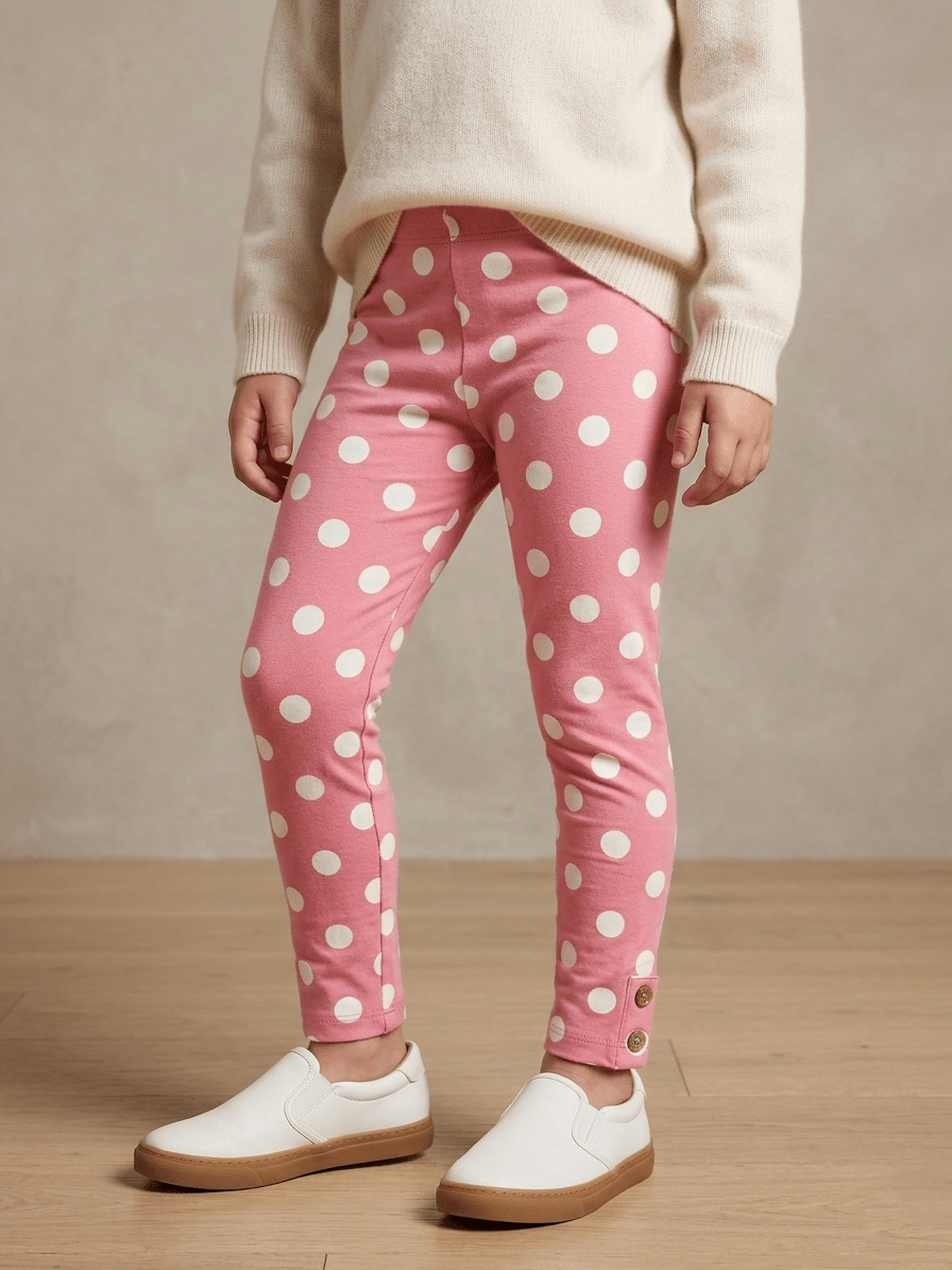 PINK TIGHTS WITH WHITE DOTS PRINT (BG-000798) - girl tights
