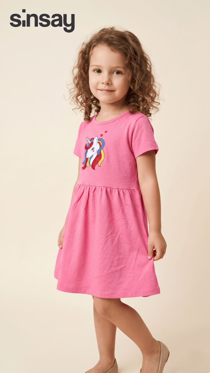 Pink Unicorn Embroidered Skater Frock (BG-000643) - frock