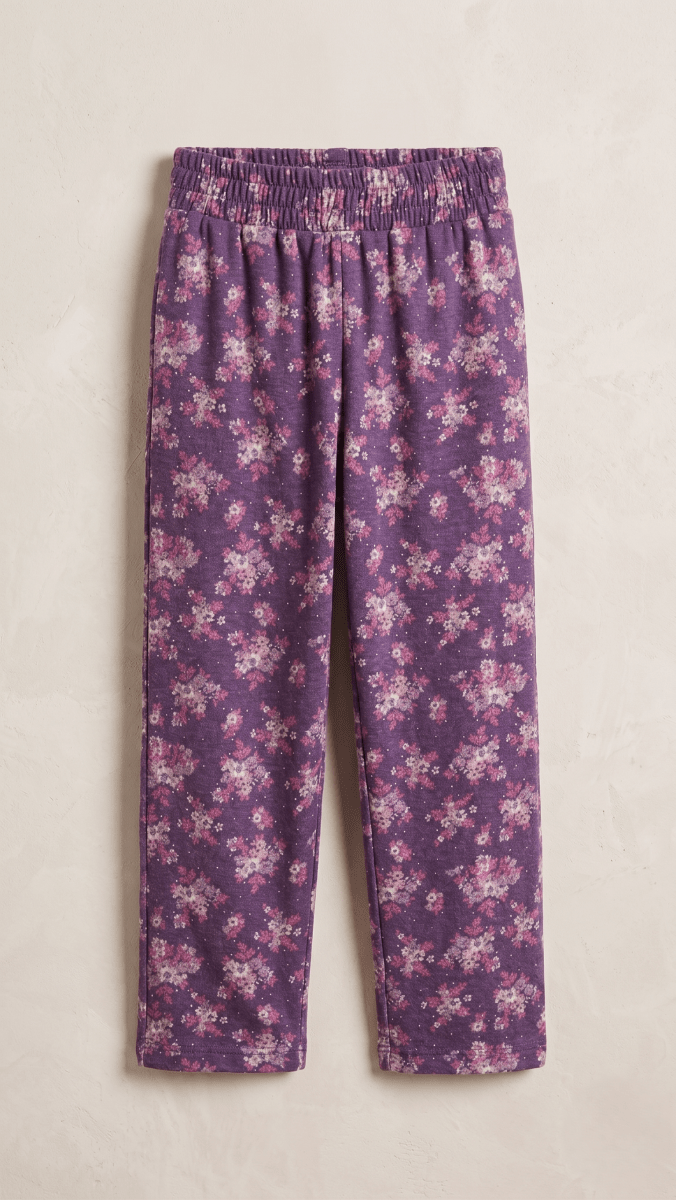 Purple Ditsy Floral Girls' Wide-Leg Trouser (BG-000618) - girl trouser