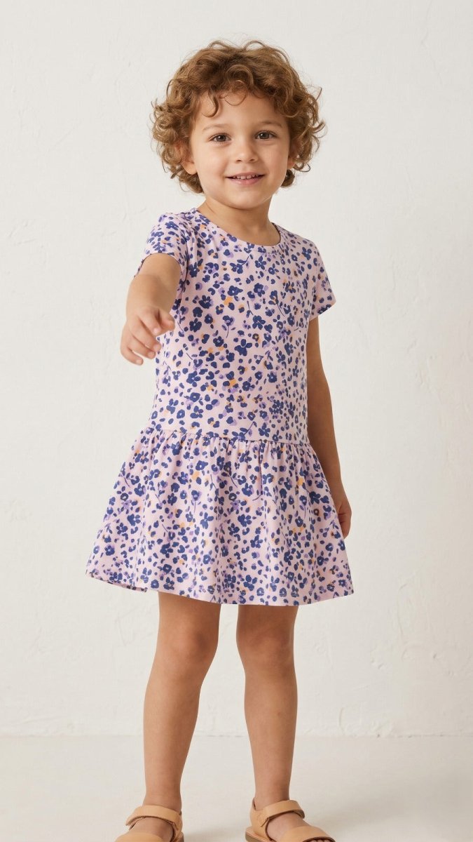 Purple with Blue Pink & Orange Flowers (BG-000489) - frock