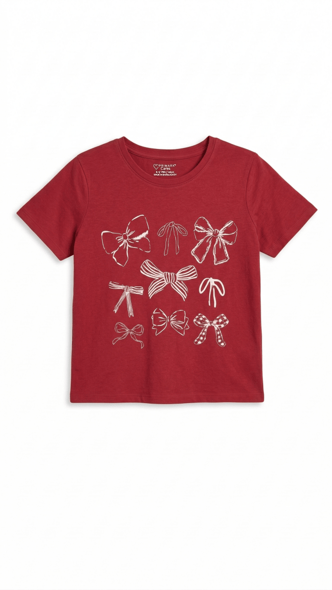 Red Girls Shirt with Bow Graphic Print (BG-000400) - blouse