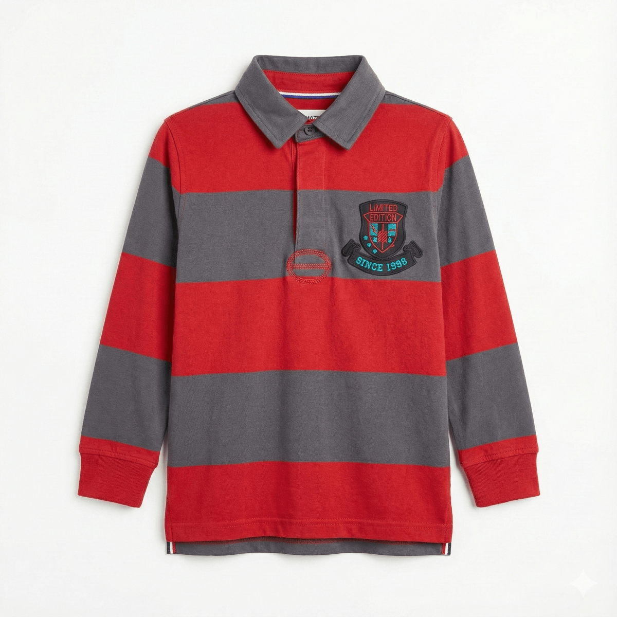 Red & Grey Stripes Polo Shirt with Limited Edition Since 1998 Crest Patch (BG-000144)