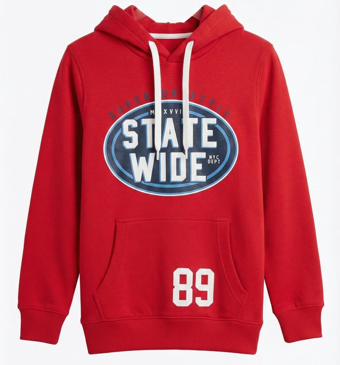 Red hoodie with a state wide 89 graphic print (BG-000085)