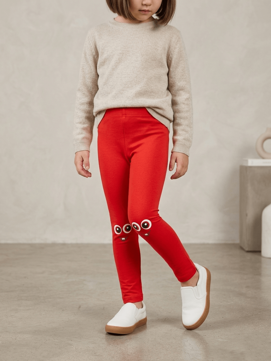 RED TIGHTS WITH EYES PRINT (BG-000801) - girl tights