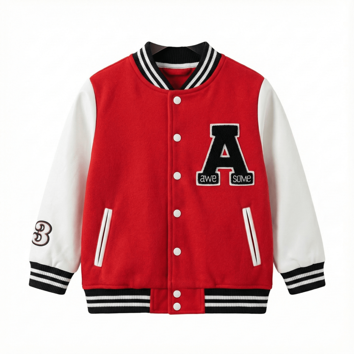 Red & White "Awesome" Letterman Varsity Jacket (BG-000091)
