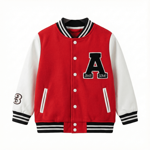 Red & White "Awesome" Letterman Varsity Jacket (BG-000091)