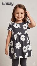 Sinsay Dark Grey Floral Flutter Sleeve Dress (BG-000572) - frock