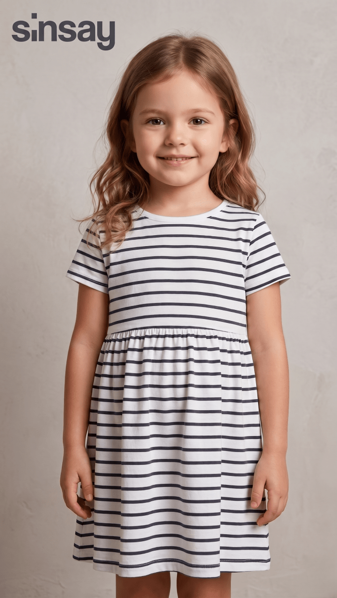 Sinsay Navy Stripe Short Sleeve Girls' Dress (BG-000573) - frock