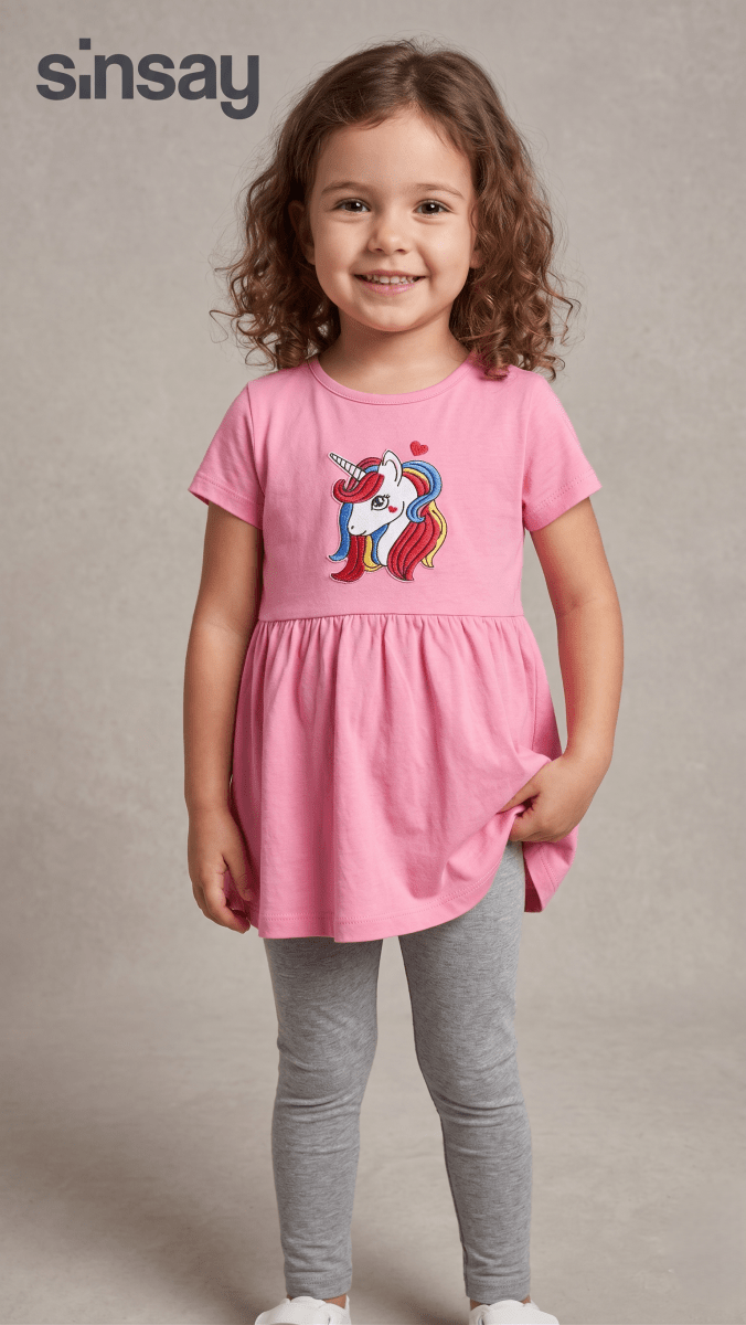 Sinsay Pink Unicorn Embroidered Dress (BG-000570) - frock