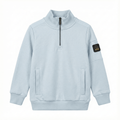 Sky Blue Mock Neck Quarter-Zip Sweatshirt with Sleeve Badge (BG-000089)