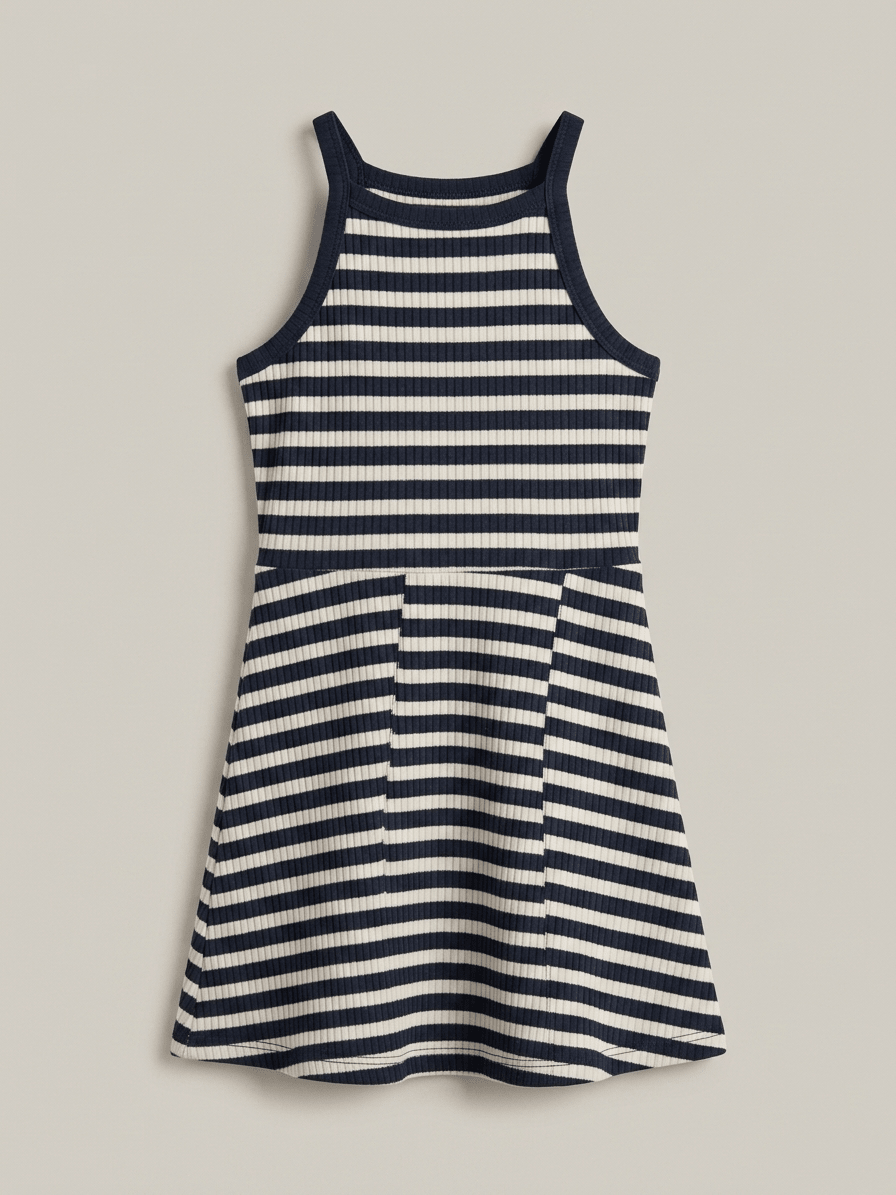 SLEEVELESS FROCK WHITE AND BLACK STRIPES (BG-000789) - frock