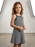 SLEEVELESS FROCK WHITE AND BLACK STRIPES (BG-000789) - frock
