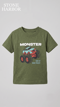 Stone Harbor Boys' Monster Truck "King of Road Trucks" Graphic Tee - Green (BG-000847) - boy tshirt