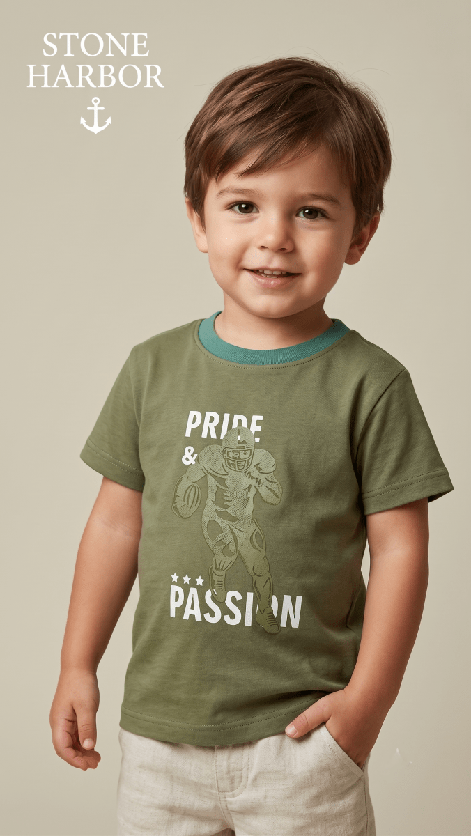 Stone Harbor Boys' "Pride & Passion" Football Graphic T-Shirt - Olive Green (BG-000848) - boy tshirt