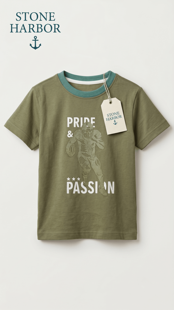 Stone Harbor Boys' "Pride & Passion" Football Graphic T-Shirt - Olive Green (BG-000848) - boy tshirt
