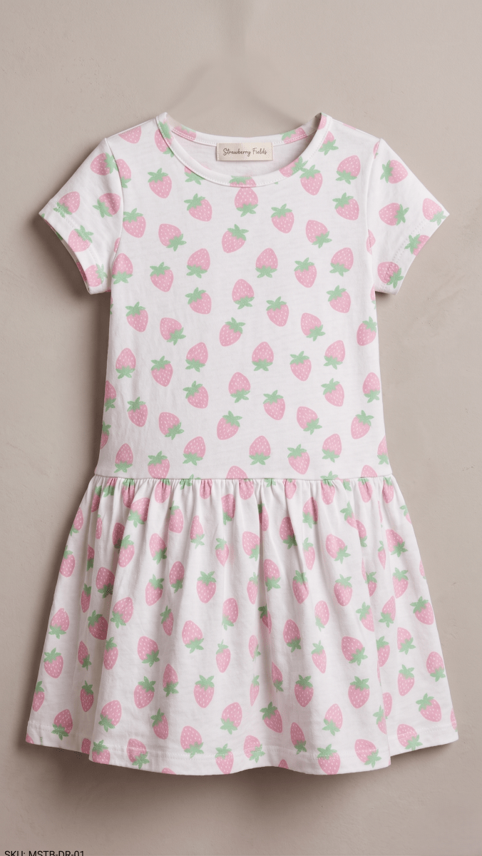 Strawberry Print Drop-Waist Girls' Dress (BG-000569) - frock