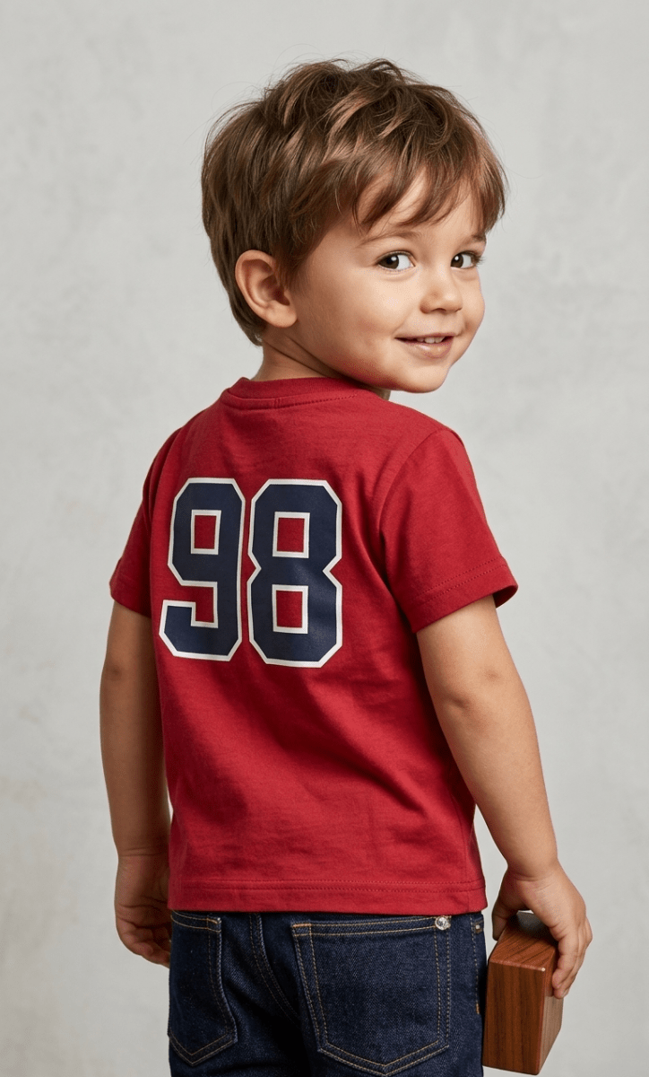 SUPER BOY RED SHIRT 98 PRINT ON BACK SIDE (BG-000676) - boy tshirt