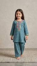 Teal Meadow – Rose Embroidered Dotted 2 Piece Kurta Set (BG-000695)