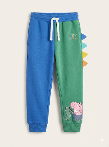 Toddler Boys' Colorblock Fleece Joggers with George Pig & 3D Dino Spikes (BG-000013)