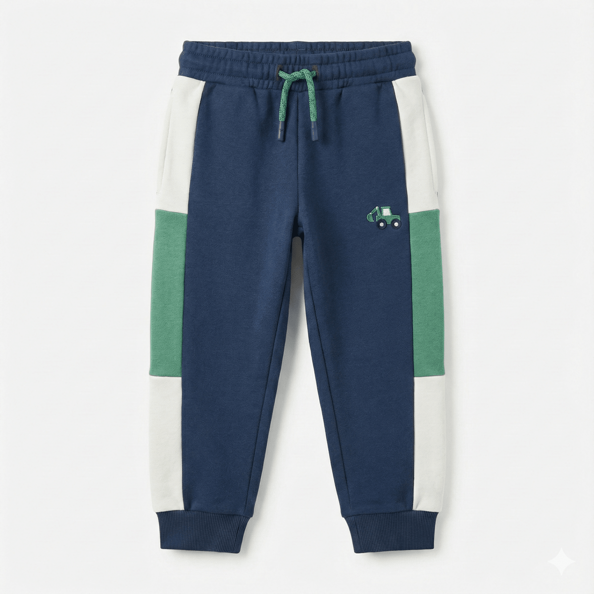 Toddler Colorblock Joggers with Truck Embroidery - Navy & Green (BG-000028)