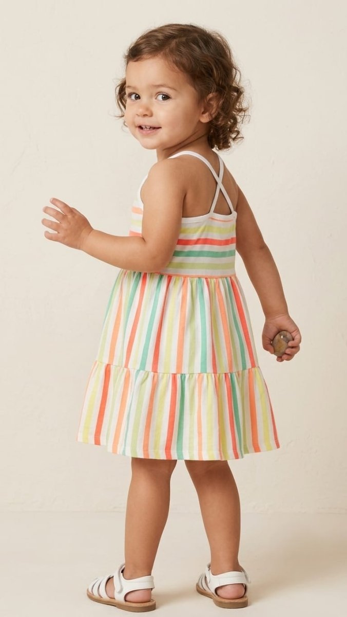 Toddler Girls' Pastel Striped Tiered Sleeveless Summer Dress (BG-000868) - frock