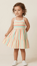 Toddler Girls' Pastel Striped Tiered Sleeveless Summer Dress (BG-000868) - frock