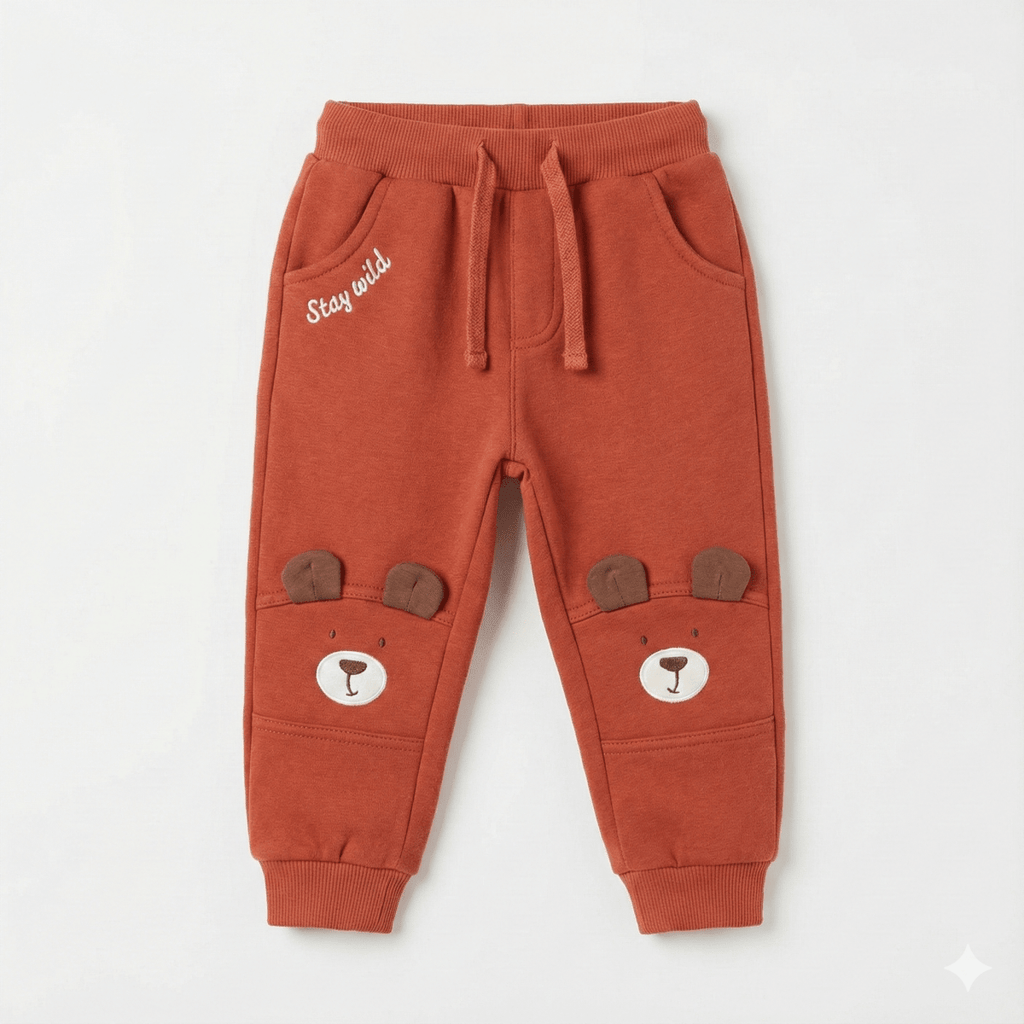 Toddler "Stay Wild" Bear Knee Patch Joggers - Rust Orange (BG-000027)