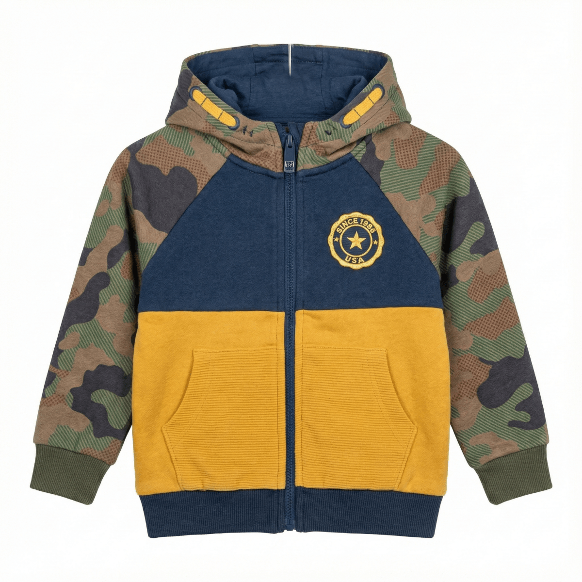 Tri-Color Camouflage & Mustard Zip-Up Fleece Hoodie (BG-000086)