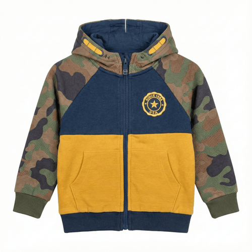 Tri-Color Camouflage & Mustard Zip-Up Fleece Hoodie (BG-000086)