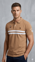 US POLO BROWN WITH 2 WHITE LINE (BG-000724) - men shirts