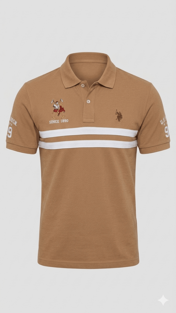 US POLO BROWN WITH 2 WHITE LINE (BG-000724) - men shirts