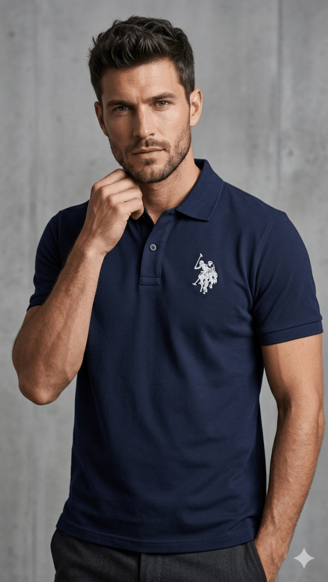 US POLO NAVY BLUE WITH WHITE LOGO ON CHEST (BG-000731) - men shirts
