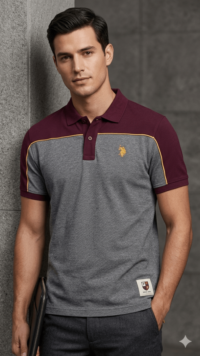 US POLO TOP MAROON AND BOTTOM GREY (BG-000723) - men shirts